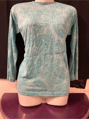 Cover Me Aqua Paisley Floral Hooded Tunic Top Size M